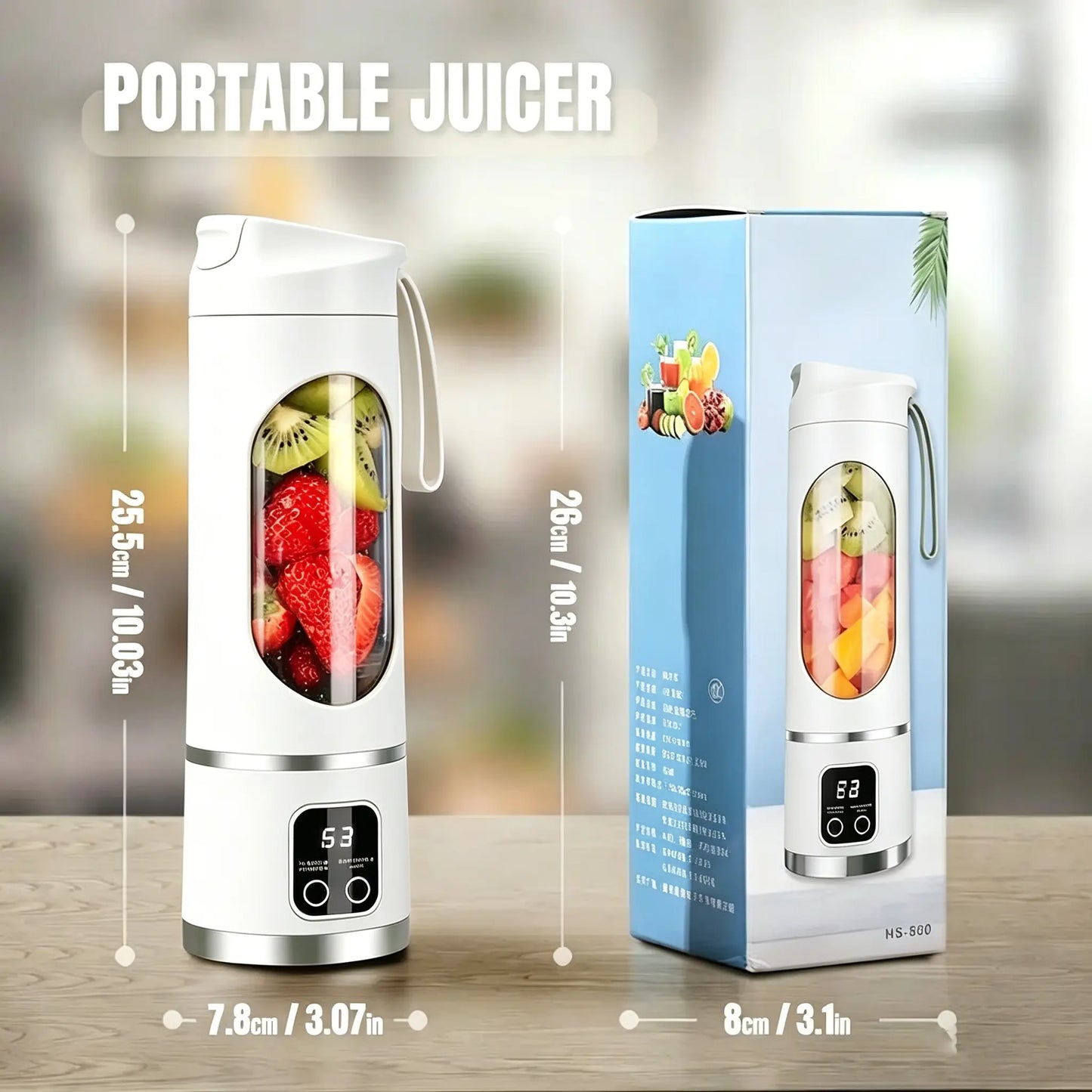 【Summer Sale Deals】 Portable 15.22 Oz USB Rechargeable Personal Blender with LED Display, Durable Abs Material, Perfect for Smoothies & Juices, Home Kitchen Essential
